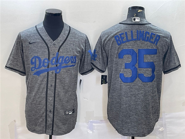 Men's Los Angeles Dodgers #35 Cody Bellinger Gray Cool Base Stitched Jersey